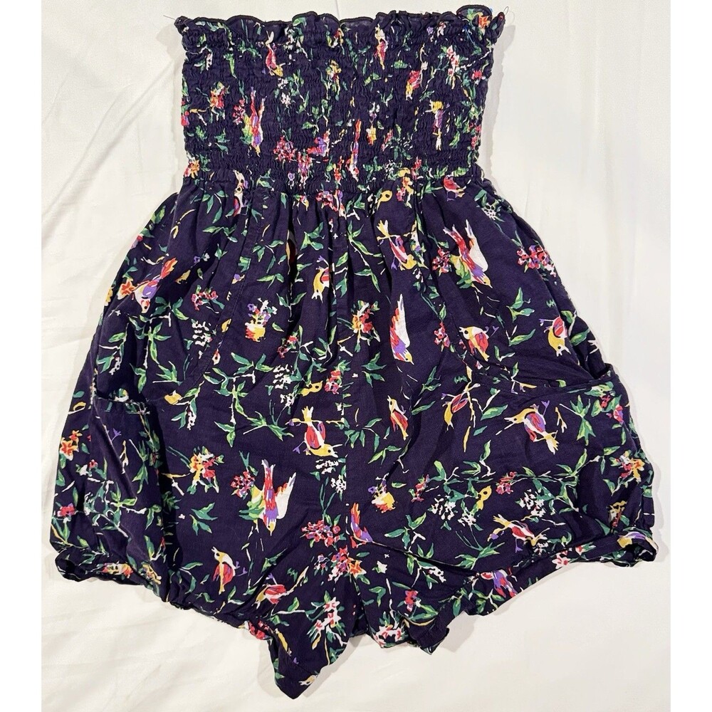 Vintage Y2K Fire Los Angeles Romper Tropical Strapless Ruched Bust Bubble Hem S